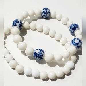 White and Blue Porcelain Beaded Bracelet